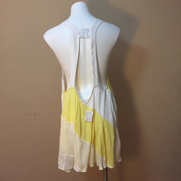 New Free People Yellow White Color Block Swing Dress Tunic racerback Beach Dress - Picture 2 of 11